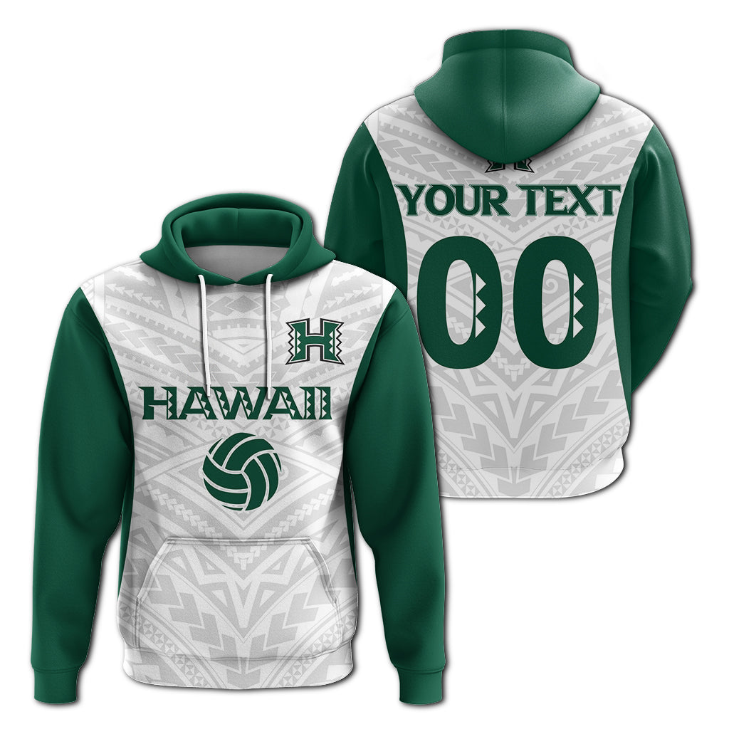 Custom Hawaii Zip up Hoodie White Volleyball Team Supporter LT12 Unisex Green - Polynesian Pride