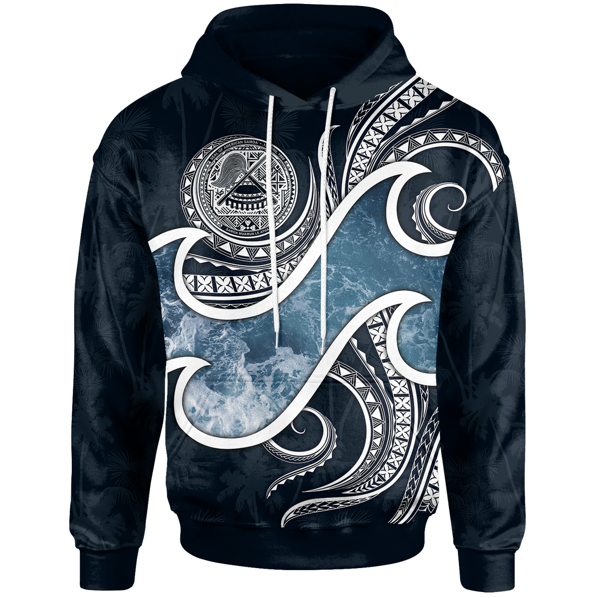 American Samoa Polynesian Hoodie Ocean Style Unisex Blue - Polynesian Pride