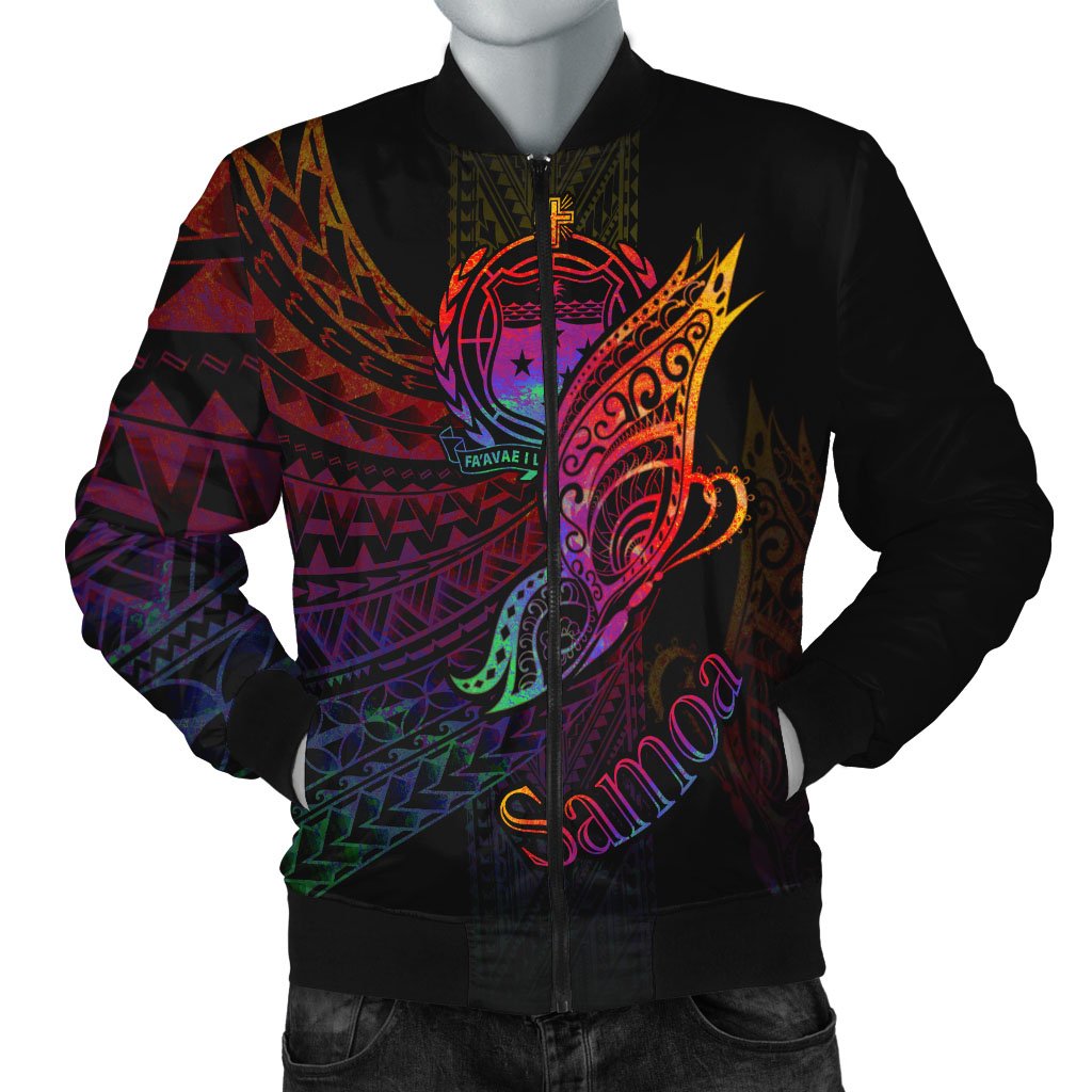 Samoa Men's Bomber Jacket - Butterfly Polynesian Style Black - Polynesian Pride