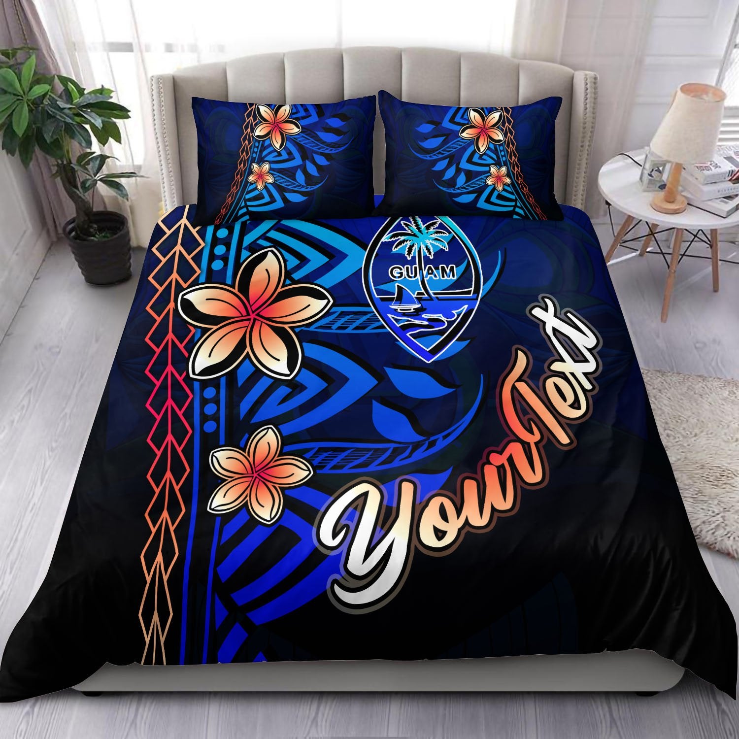 Guam Custom Personalised Bedding Set - Vintage Tribal Mountain Blue - Polynesian Pride