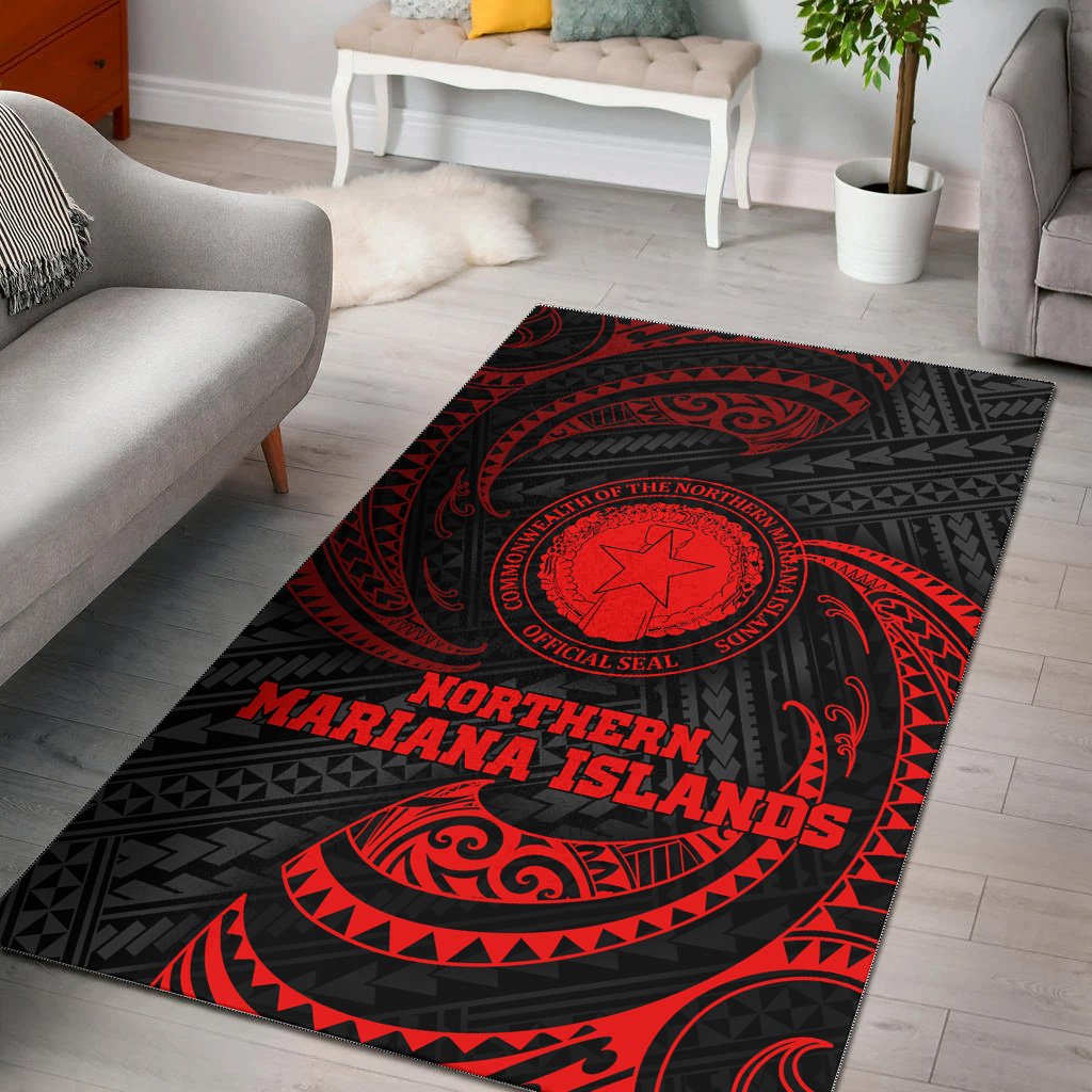 Northern Mariana Islands Polynesian Area Rug - Red Tribal Wave Red - Polynesian Pride