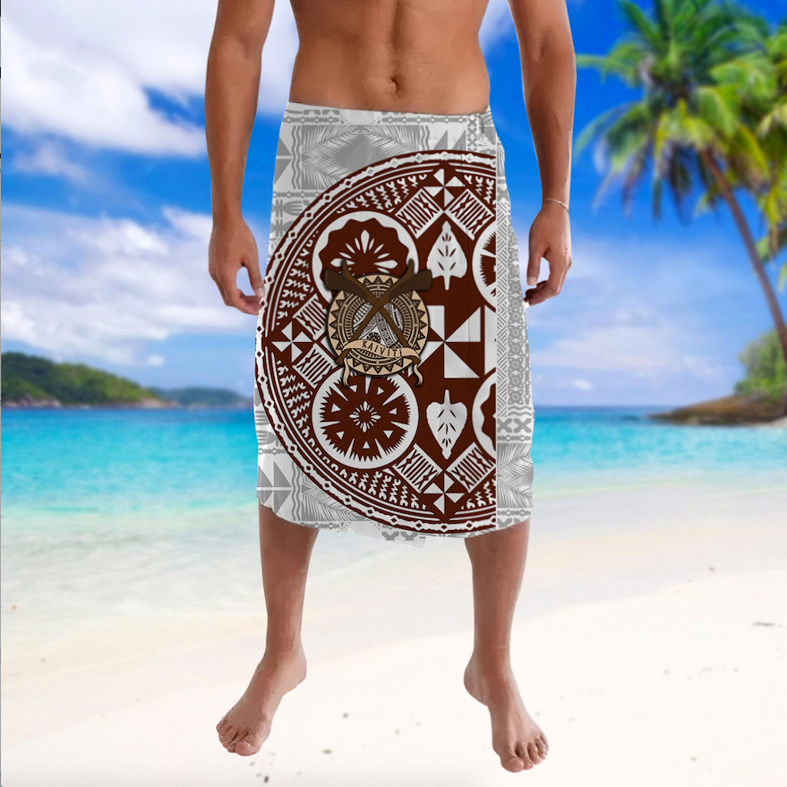 Fiji Kaiviti Tapa Pattern Lavalava LT12 White - Polynesian Pride