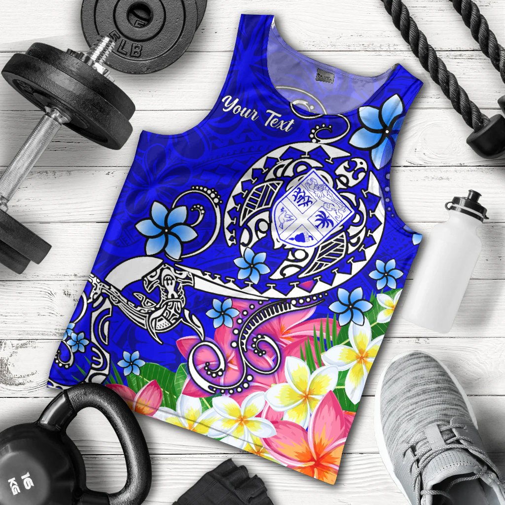 Fiji Custom Personalised Men's Tank Top - Turtle Plumeria (Blue) Blue - Polynesian Pride