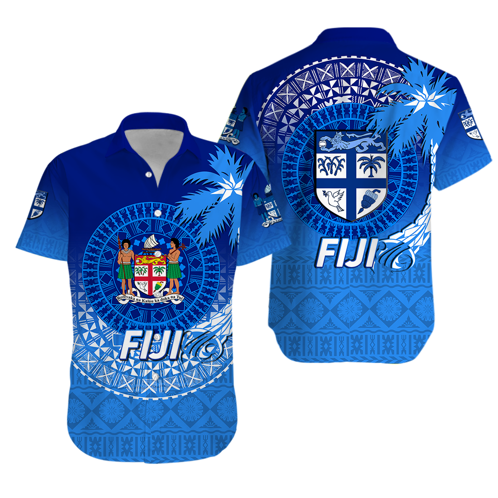 Fiji Tapa Tribal Coconut Tree Hawaiian Shirt - LT12 Unisex Blue - Polynesian Pride