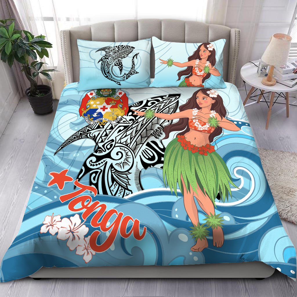 Tonga Bedding Set - Polynesian Girls With Shark Blue - Polynesian Pride