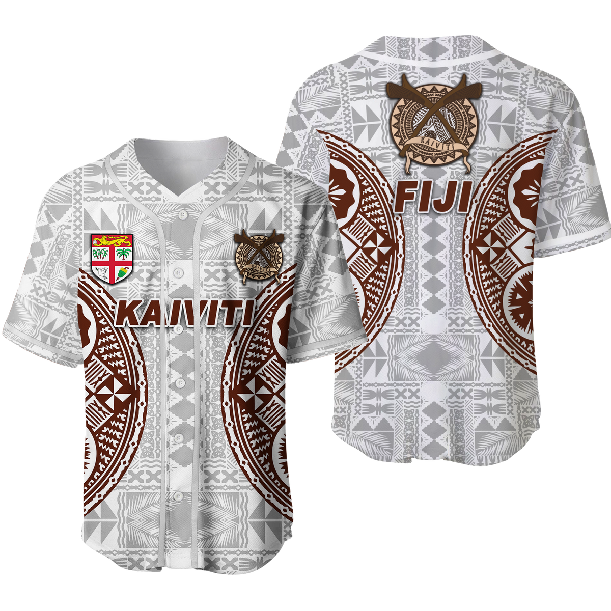 Fiji Kaiviti Tapa Pattern Baseball Jersey - LT12 Unisex White - Polynesian Pride