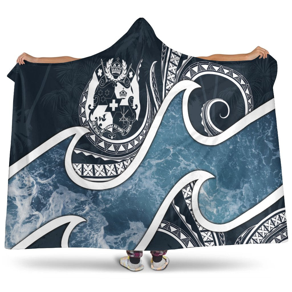 Tonga Polynesian Hooded Blanket - Ocean Style Hooded Blanket Blue - Polynesian Pride