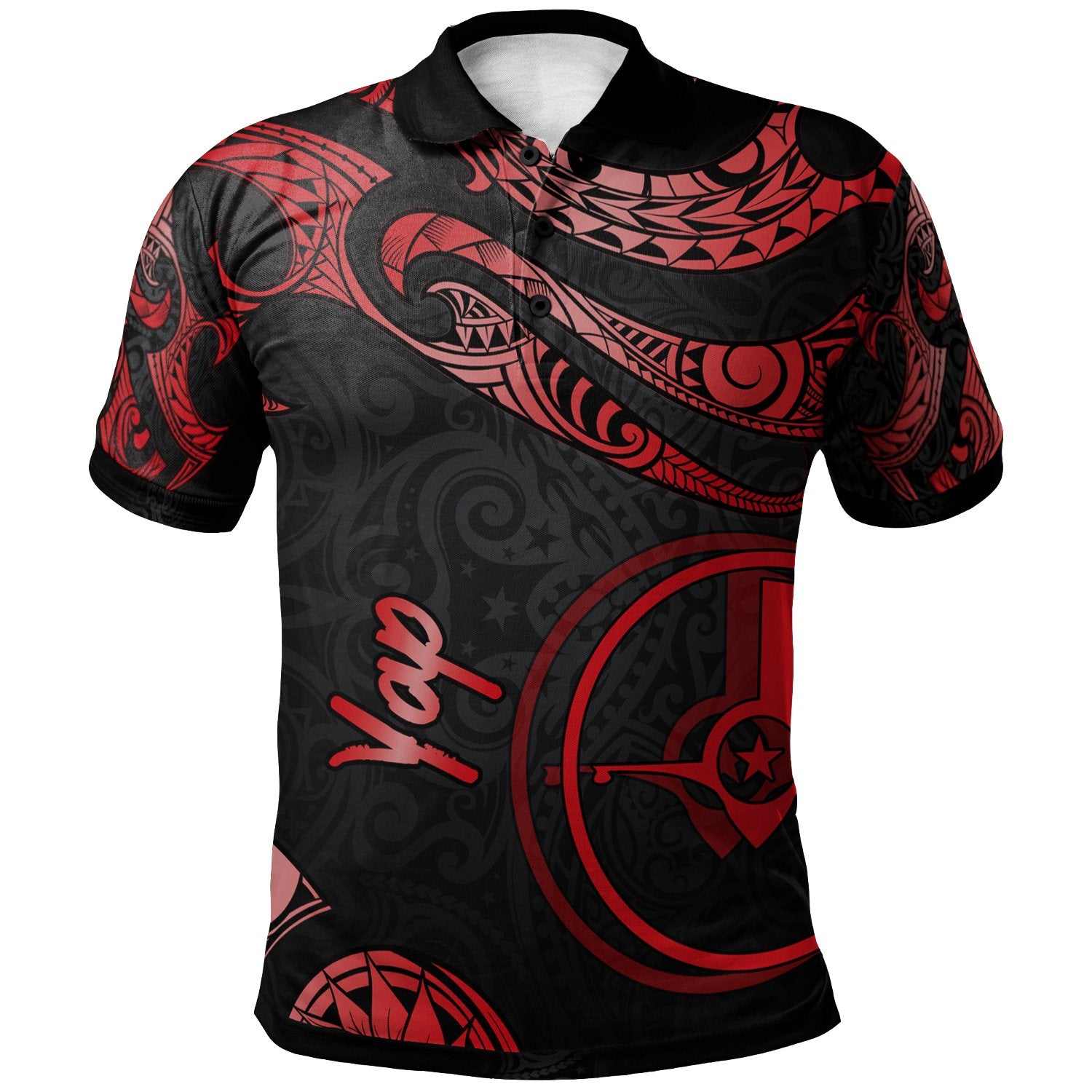 Yap Polo Shirt Polynesian Tattoo Red Version Unisex Red - Polynesian Pride