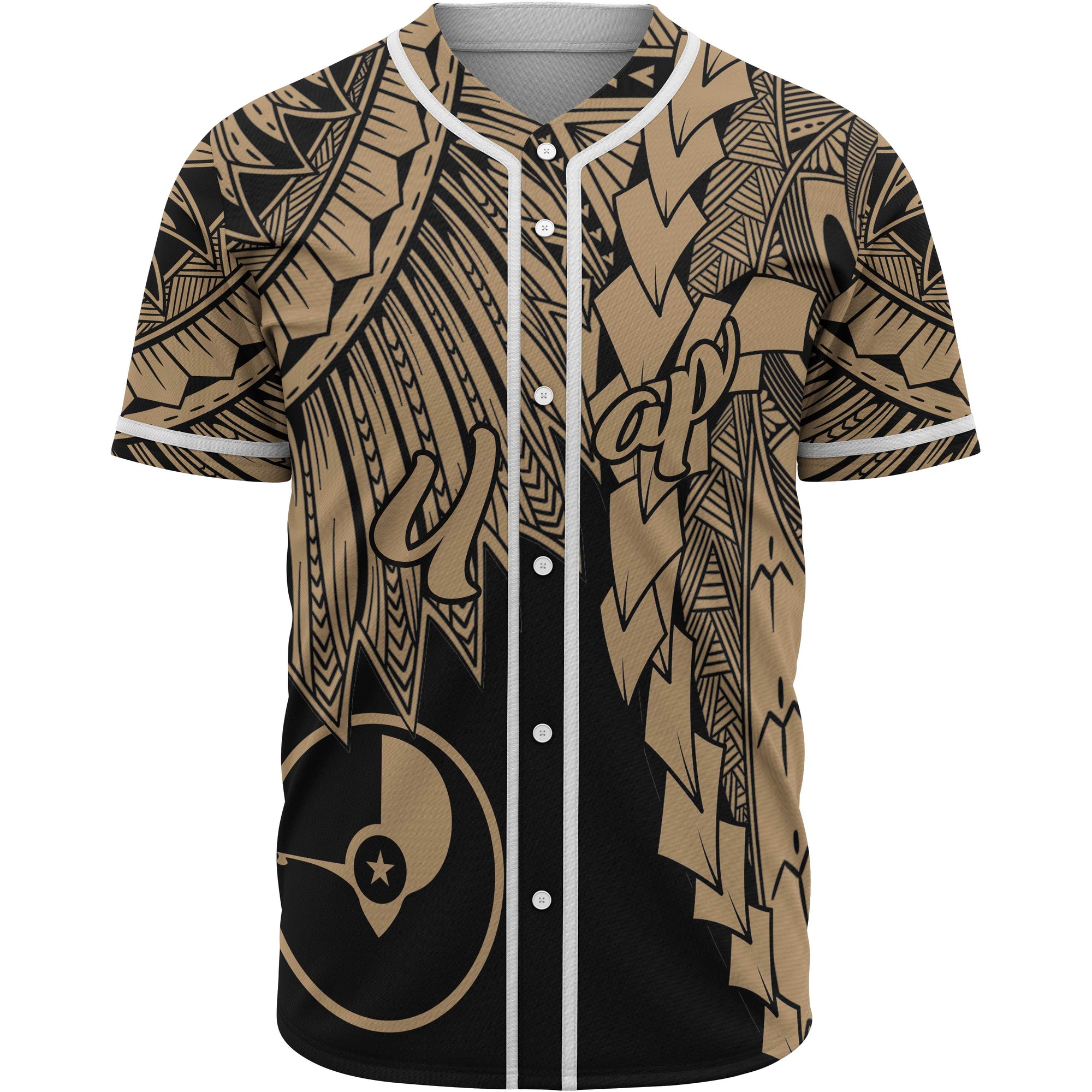 Yap Polynesian Baseball Shirt - Tribal Wave Tattoo Gold Unisex Gold - Polynesian Pride