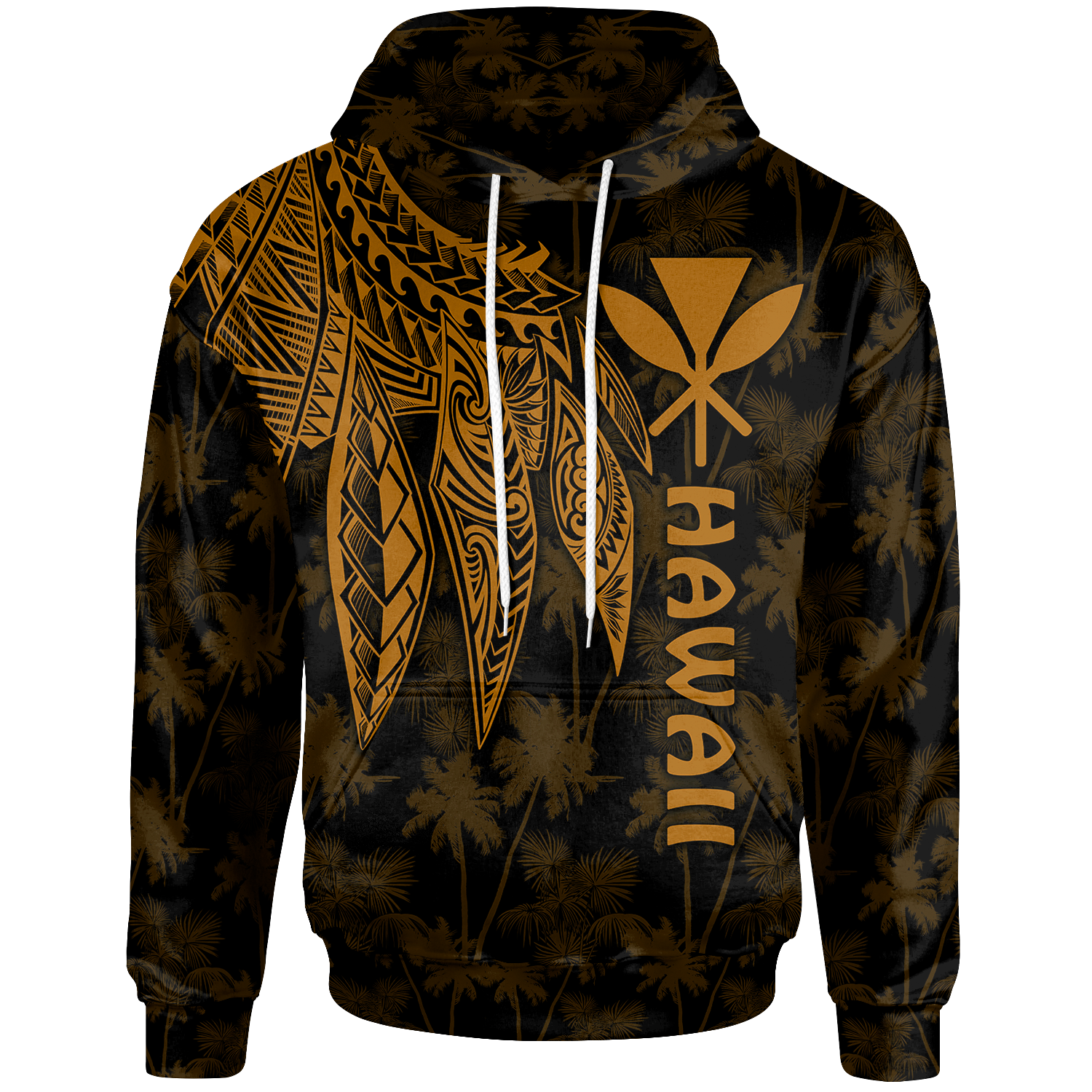 Polynesian Hawaii Kanaka Maoli Hoodie Polynesian Wings (Golden) Unisex Golden - Polynesian Pride