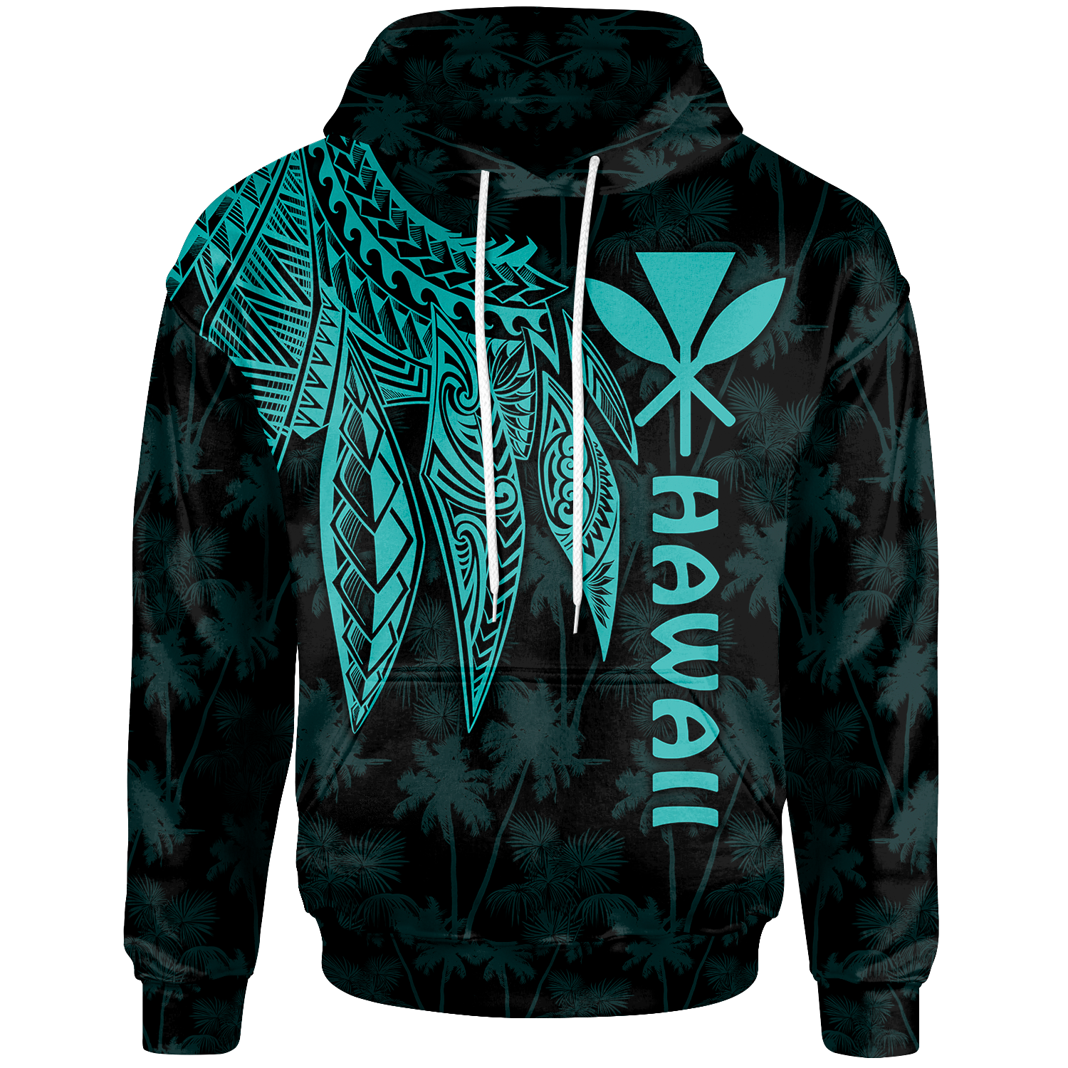 Polynesian Hawaii Kanaka Maoli Hoodie Polynesian Wings (Turquoise) Unisex Turquoise - Polynesian Pride