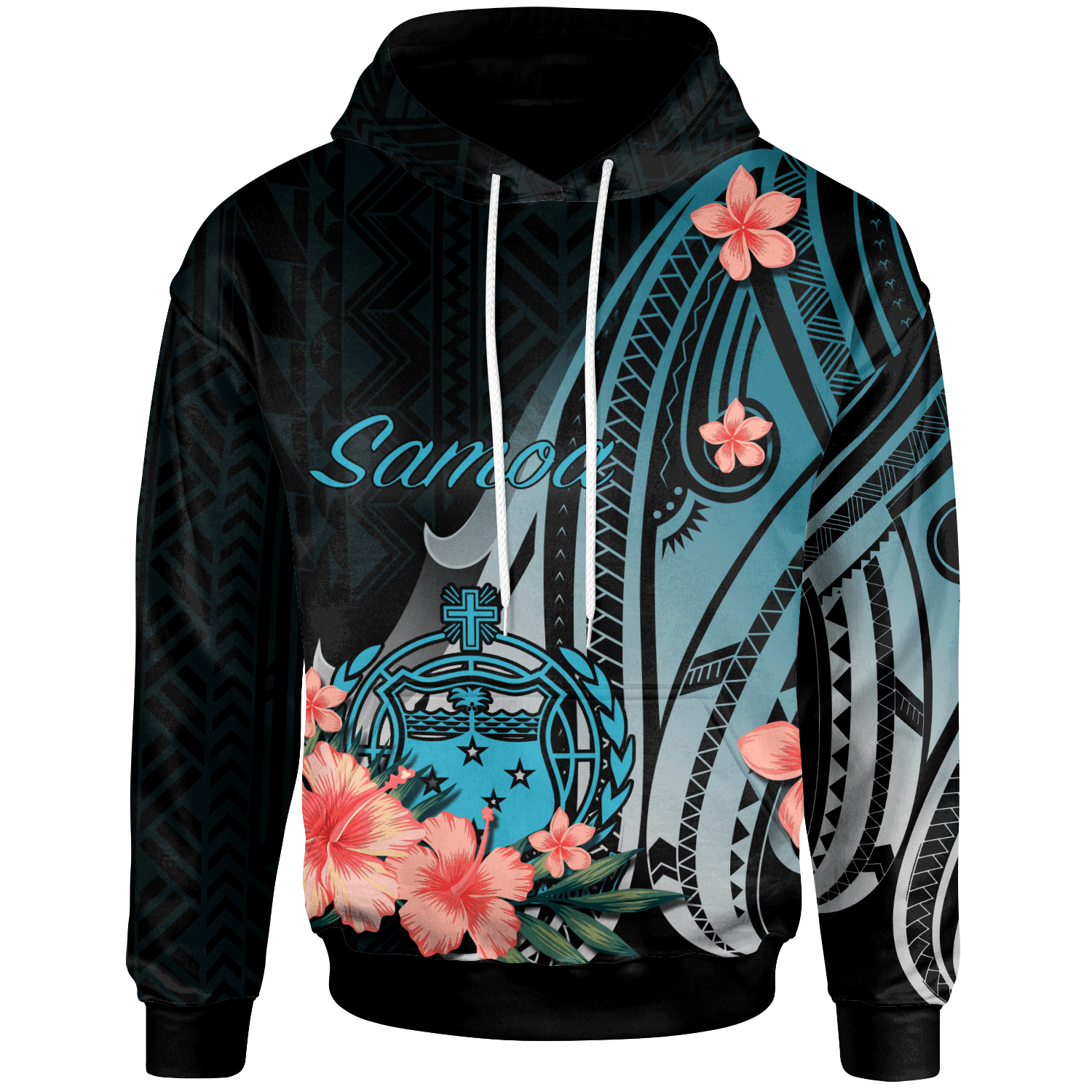 Samoa Hoodie Turquoise Polynesian Hibiscus Pattern Style Unisex Turquoise - Polynesian Pride