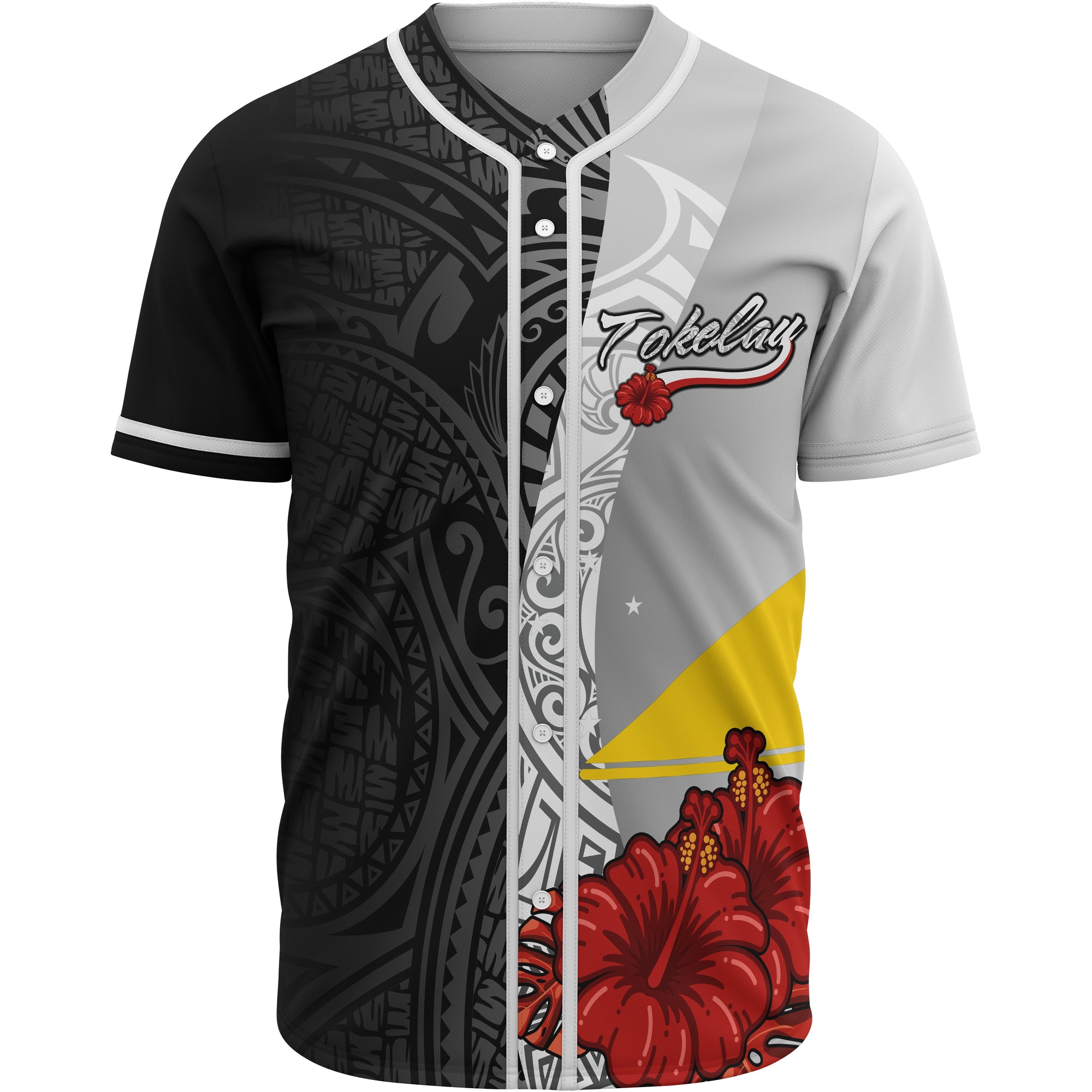 Tokelau Polynesian Baseball Shirt - Coat Of Arm With Hibiscus White Unisex White - Polynesian Pride