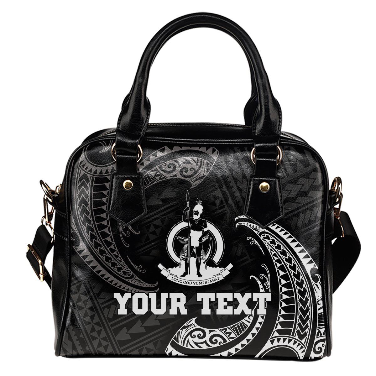 Vanuatu Polynesian Custom Personalised Shoulder Handbag - White Tribal Wave One Size Black - Polynesian Pride