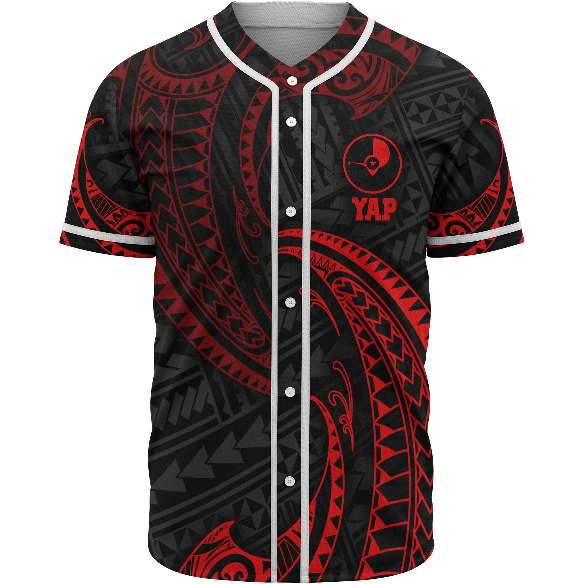 Yap Polynesian Baseball Shirt - Red Tribal Wave Unisex Red - Polynesian Pride