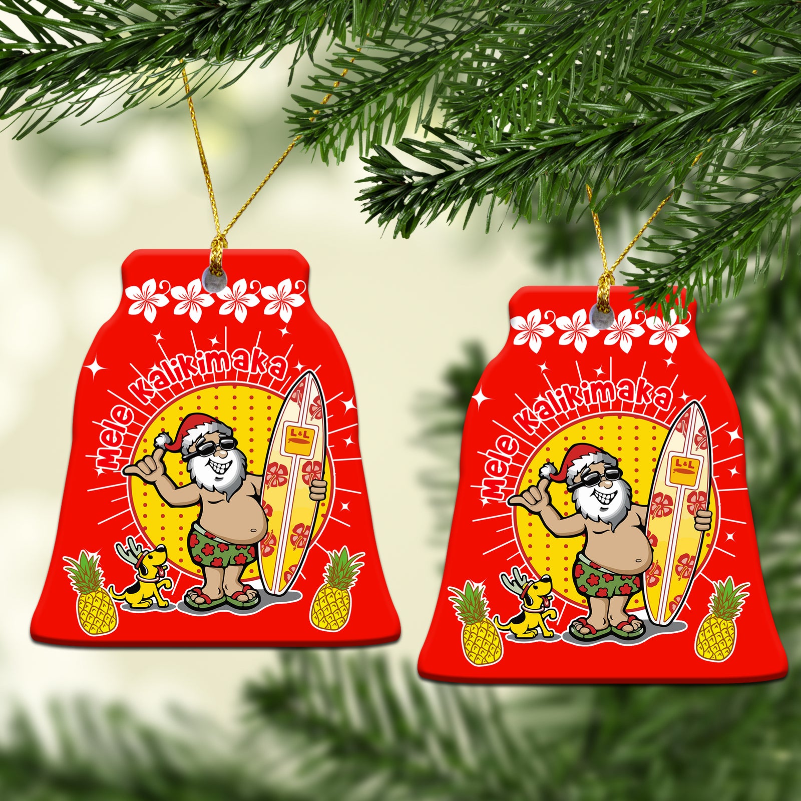 Hawaii Santa Claus Surfer Red Christmas Ornament - LT12 Christmas Tree - Polynesian Pride