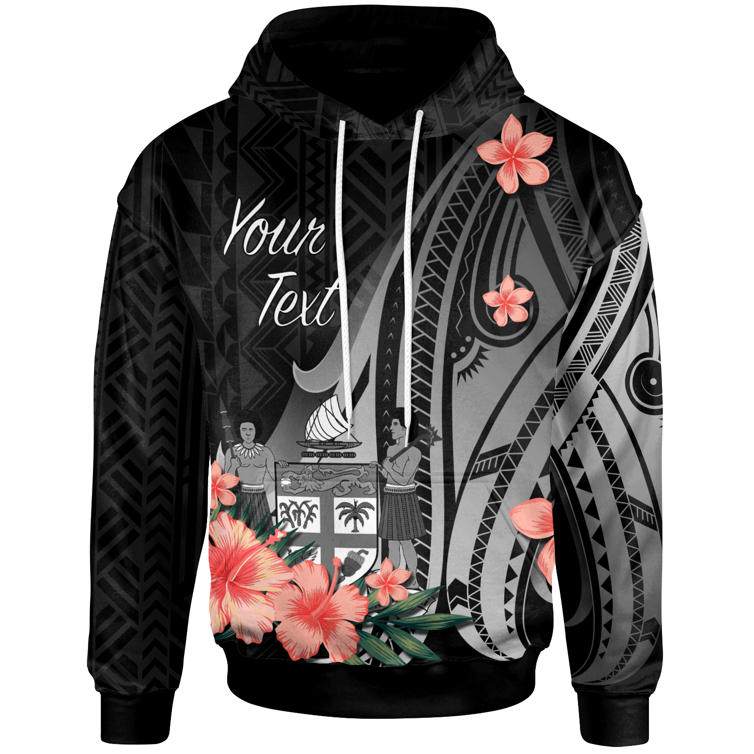 Fiji Custom Hoodie Polynesian Hibiscus Pattern Style Unisex Black - Polynesian Pride