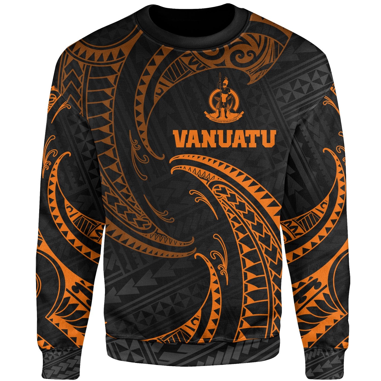 Vanuatu Polynesian Sweater - Orange Tribal Wave Unisex Orange - Polynesian Pride