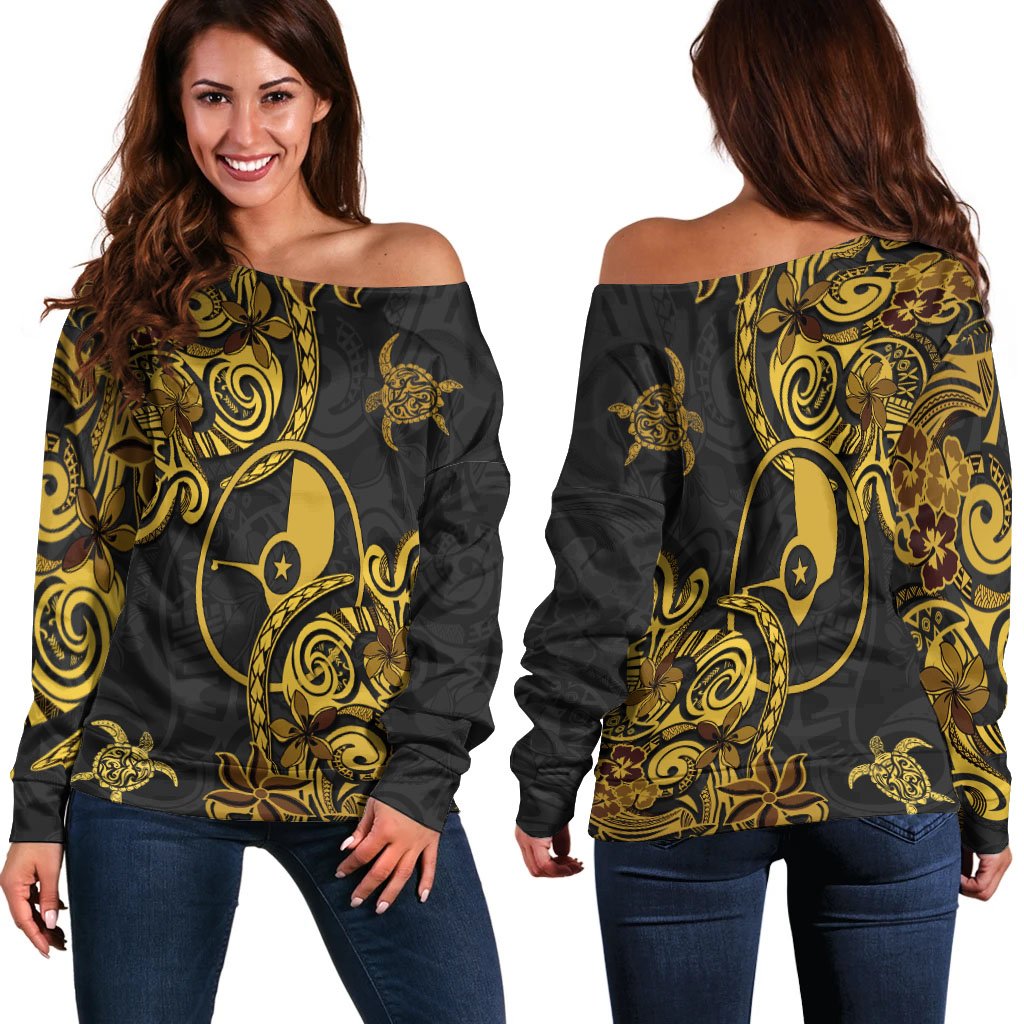 Yap State Women's Off Shoulder Sweaters - Abstract Style Black - Polynesian Pride