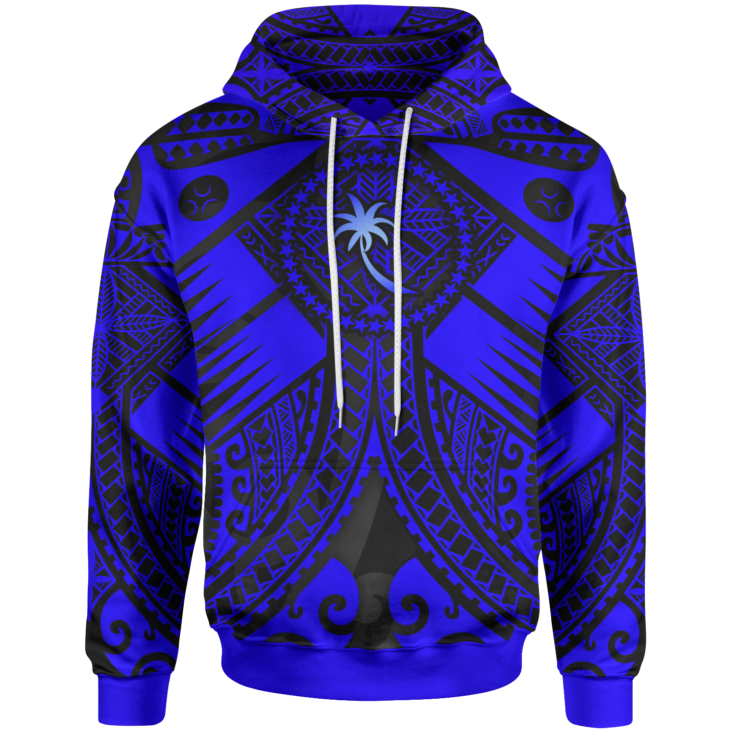 Chuuk Hoodie Blue Seal with Polynesian Tattoo Unisex Blue - Polynesian Pride