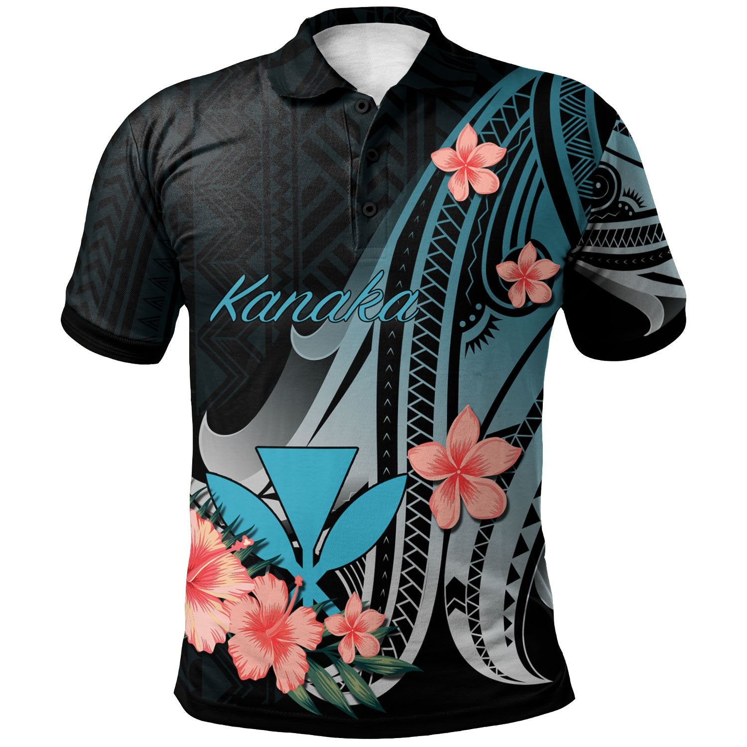 Kanaka Maoli Polo Shirt Turquoise Polynesian Hibiscus Pattern Style Unisex Turquoise - Polynesian Pride