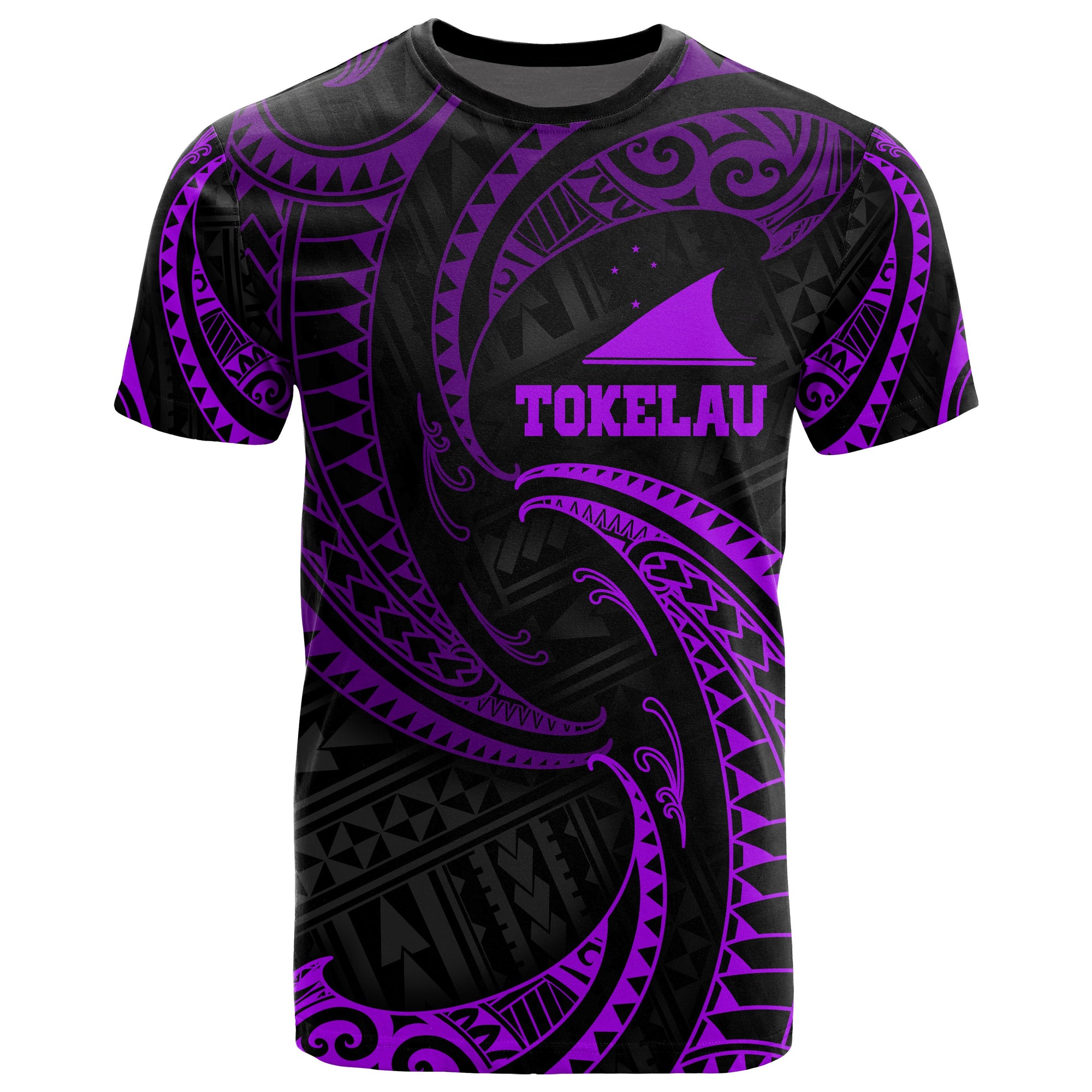 Tokelau Polynesian All Over T Shirt Purple Tribal Wave Unisex Purple - Polynesian Pride