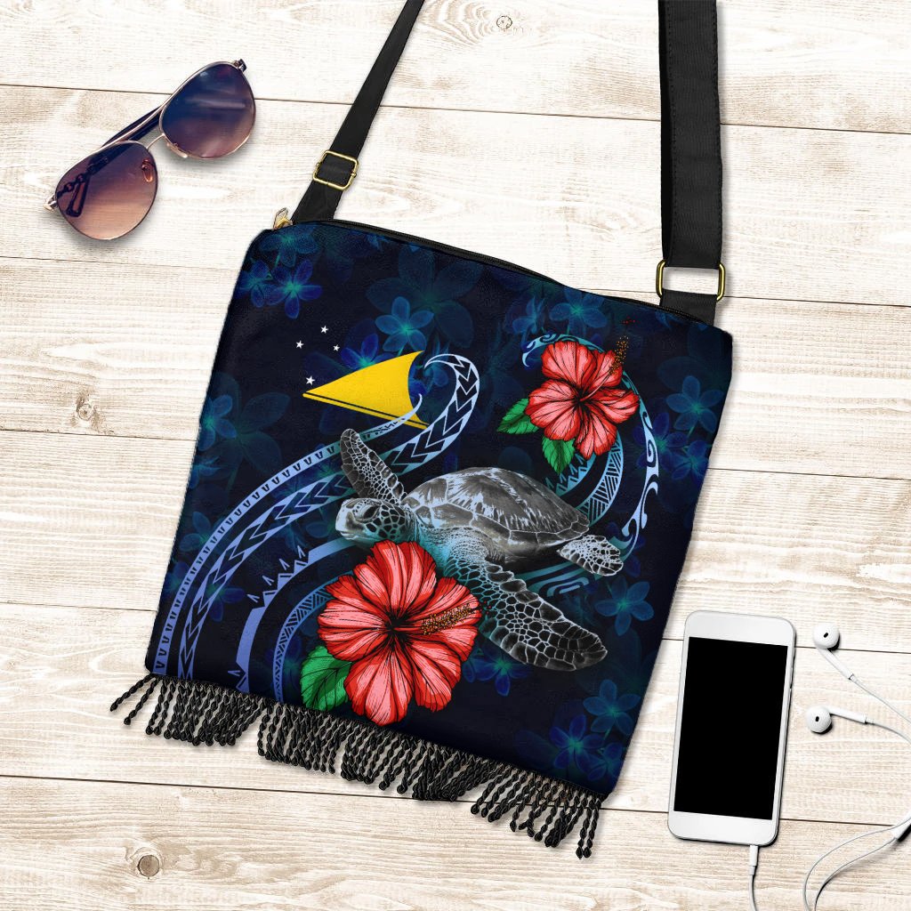 Tokelau Polynesian Boho Handbag - Blue Turtle Hibiscus One Style One Size Blue - Polynesian Pride