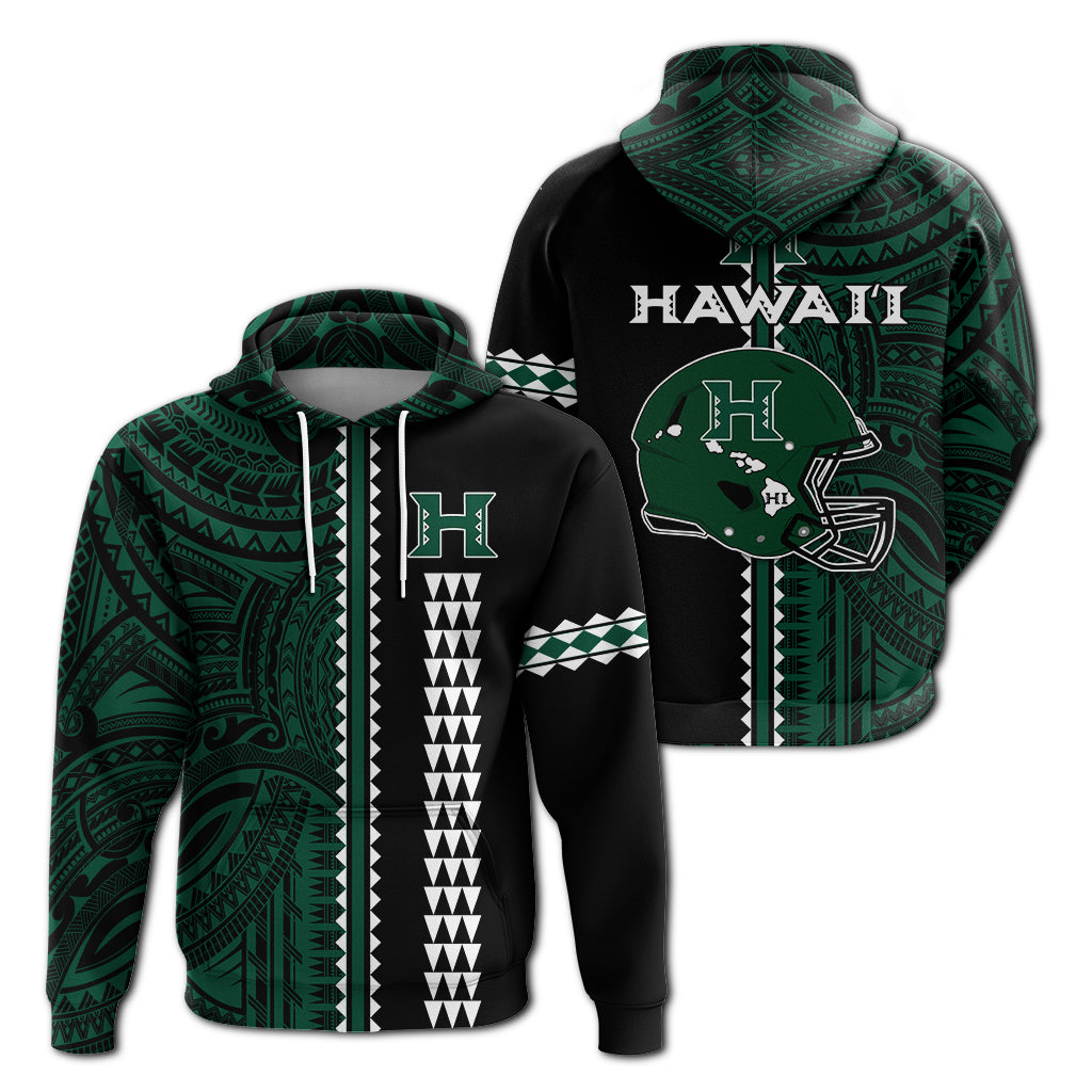 Hawaii Kakau Warrior Football Hoodie Rainbow LT12 Pullover Hoodie Green - Polynesian Pride