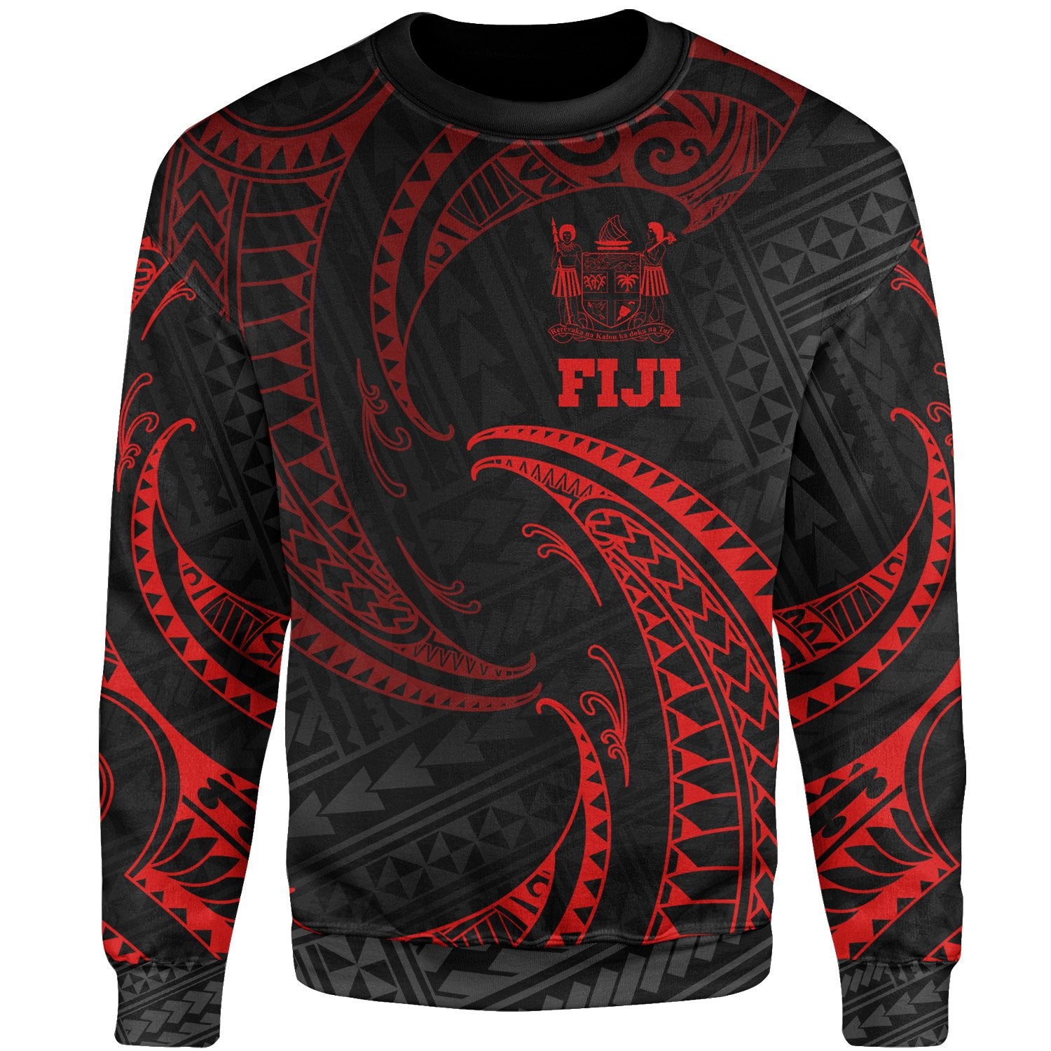 Fiji Polynesian Sweater - Red Tribal Wave Unisex Red - Polynesian Pride