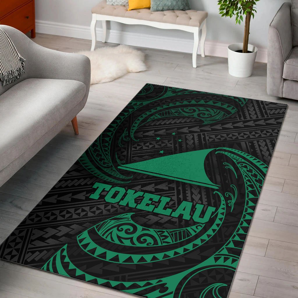 Tokelau Polynesian Area Rug - Green Tribal Wave Green - Polynesian Pride