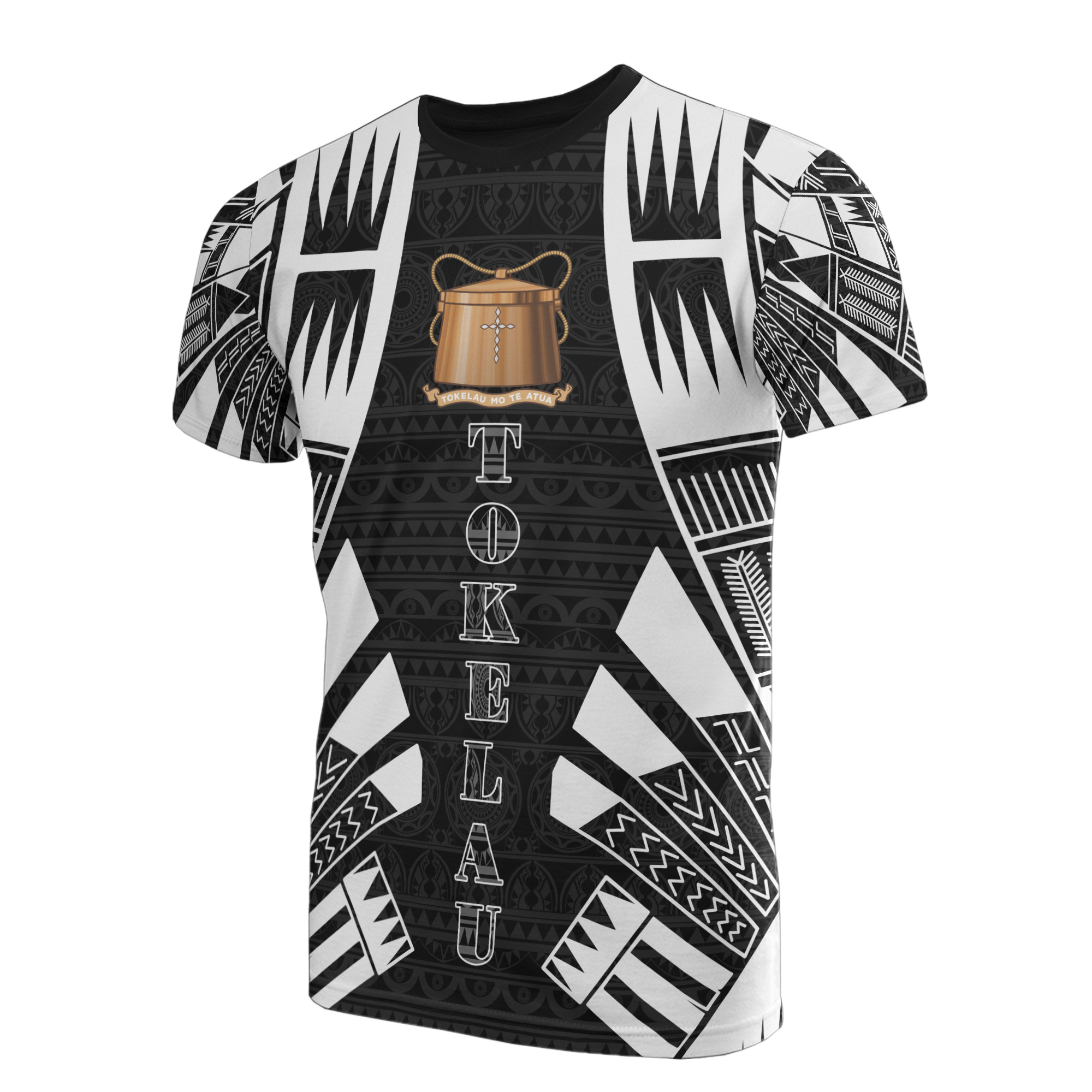 Tokelau T Shirt Tokelauan Coat of Arms Polynesian Tattoo Style Unisex Black - Polynesian Pride