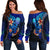 Tahiti Custom Personalised Women's Off Shoulder Sweater - Vintage Tribal Moutain Blue - Polynesian Pride