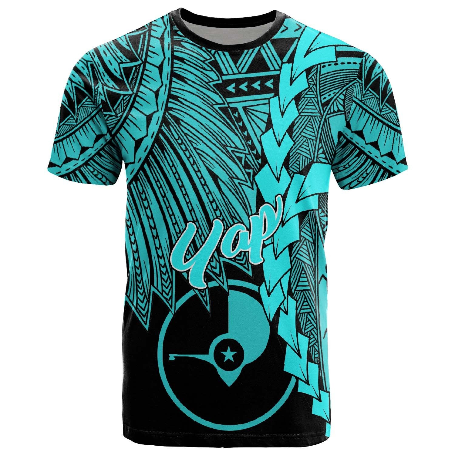 Yap Micronesia T Shirt Tribal Wave Tattoo Neon Blue Unisex Neon Blue - Polynesian Pride