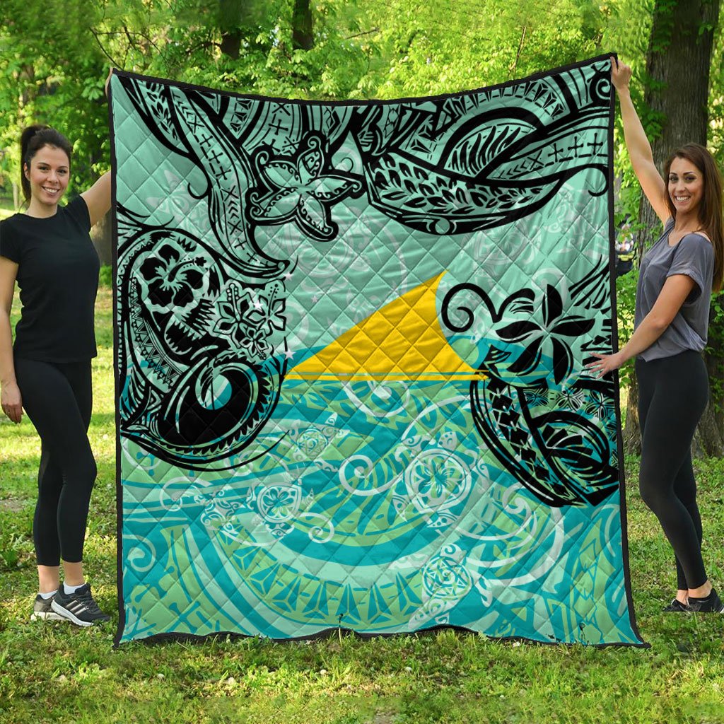 Tokelau Premium Quilt - Vintage Floral Pattern Green Color Green - Polynesian Pride