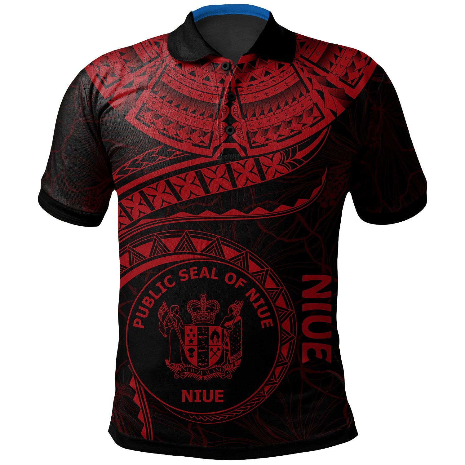 Niue Polynesian Polo Shirt Niue Waves (Red) Unisex Red - Polynesian Pride