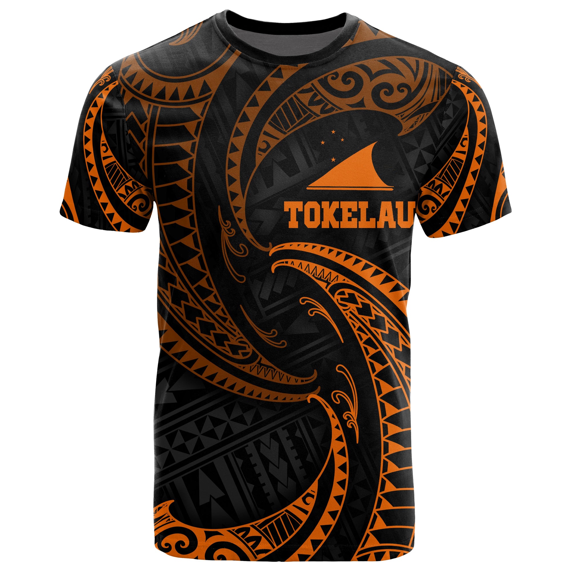 Tokelau Polynesian All Over T Shirt Orange Tribal Wave Unisex Orange - Polynesian Pride