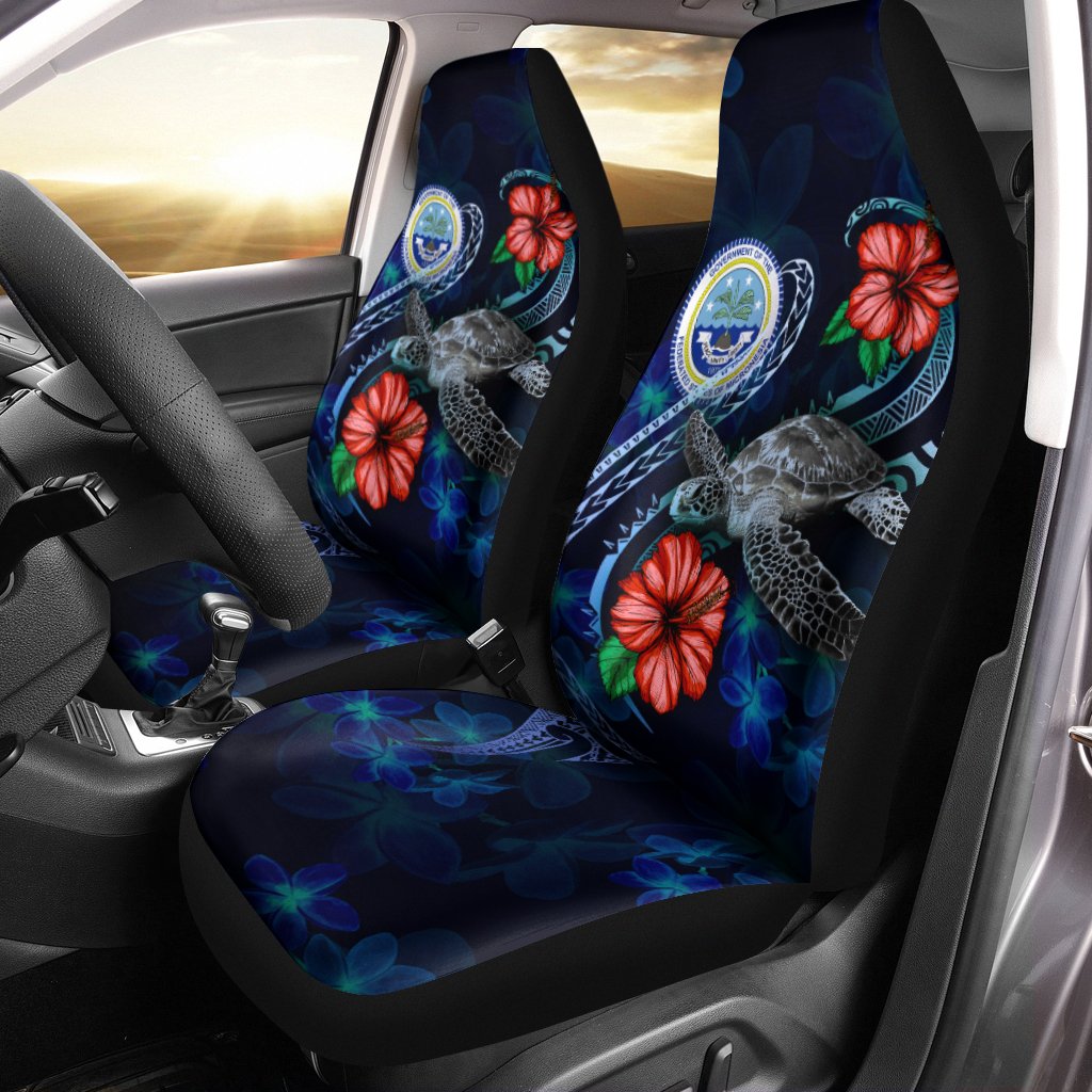 Federated States Of Micronesia Polynesian Car Seat Covers - Blue Turtle Hibiscus Universal Fit Blue - Polynesian Pride