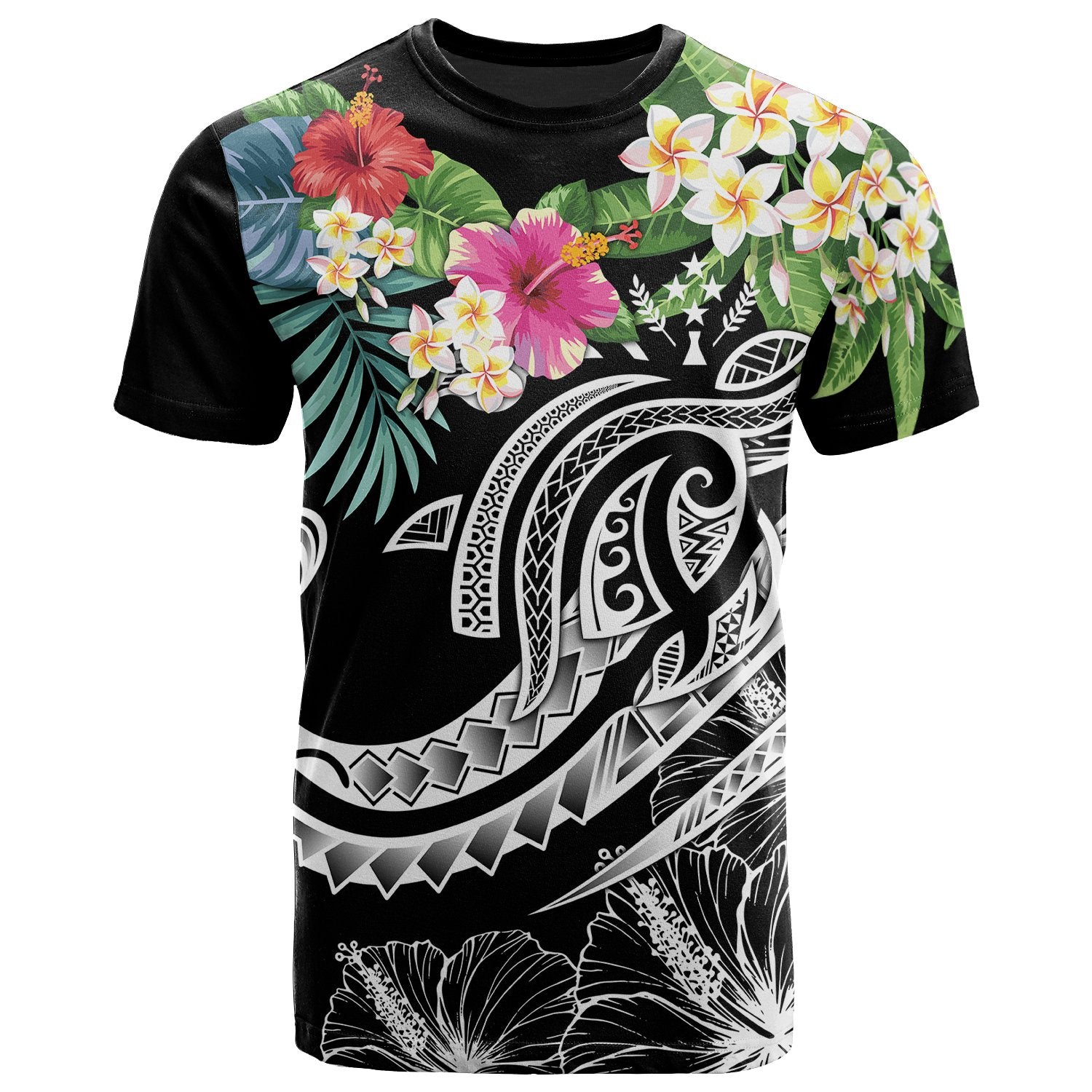 Kosrae Polynesian T Shirts Summer Plumeria (Black) Unisex Black - Polynesian Pride