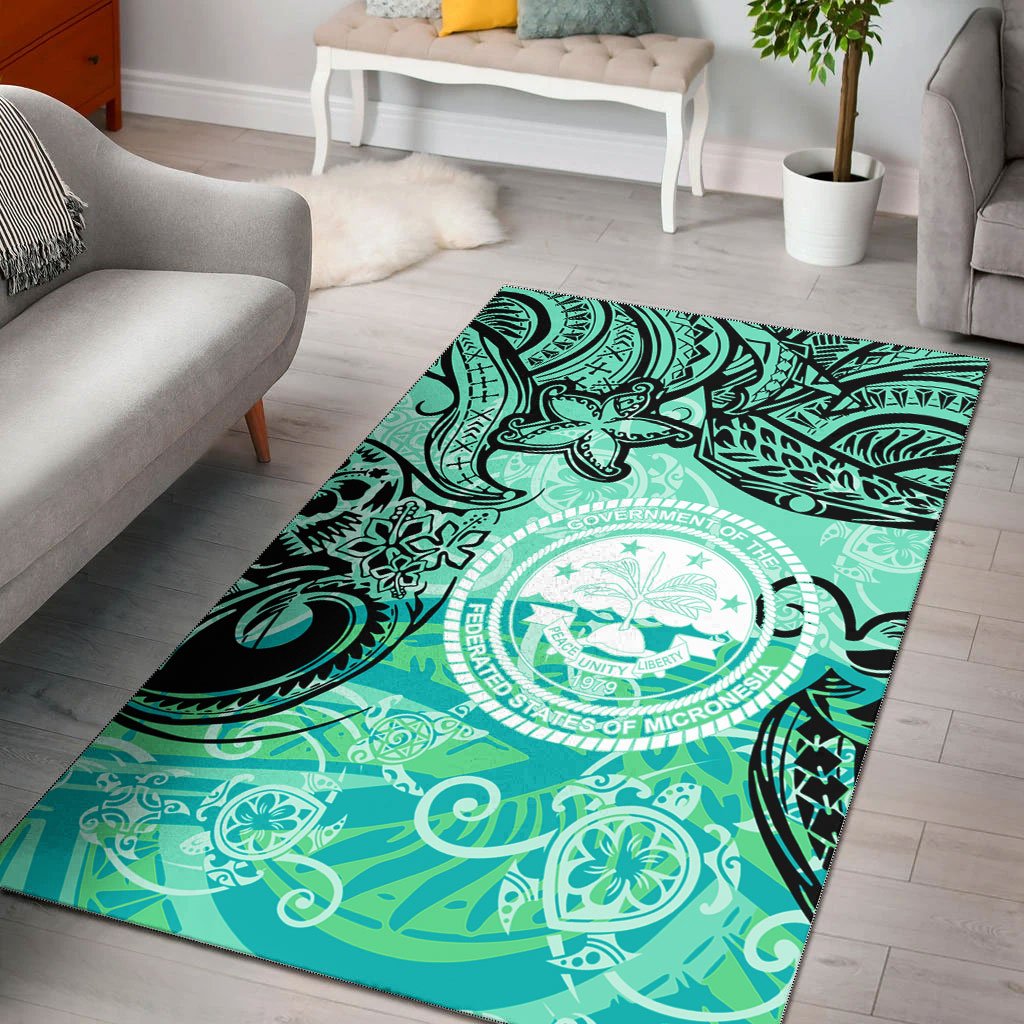 Federated States of Micronesia Area Rug - Vintage Floral Pattern Green Color Green - Polynesian Pride