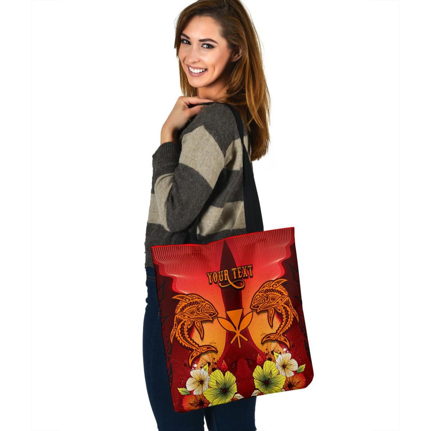 Hawaii Custom Personalised Tote Bags - Tribal Tuna Fish Tote Bag One Size Orange - Polynesian Pride