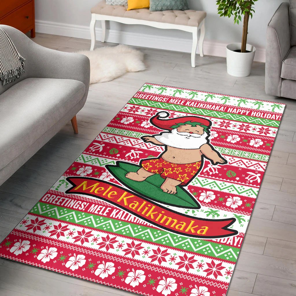 Hawaii Christmas Area Rug - Santa Surfing RED - Polynesian Pride