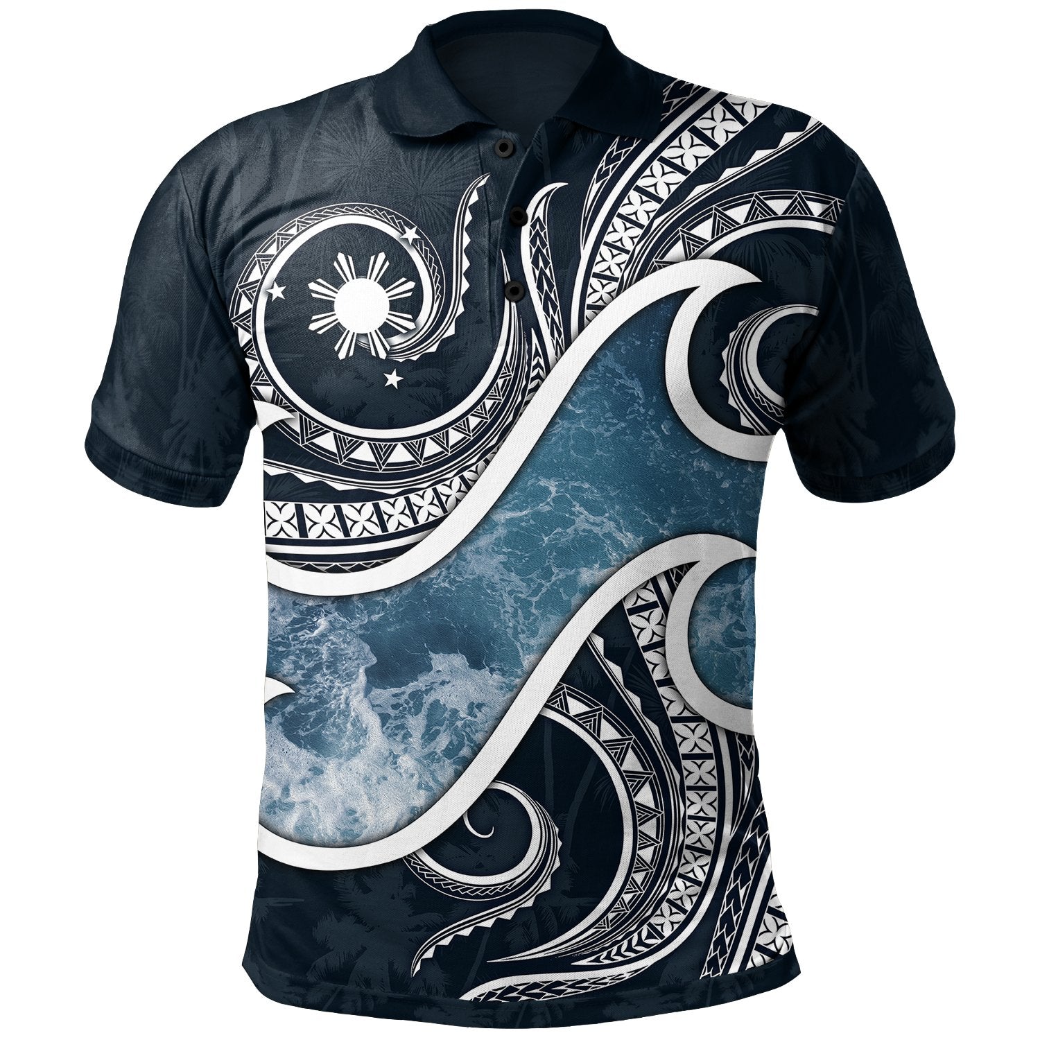 The Philippines Polo Shirt Ocean Style Blue - Polynesian Pride