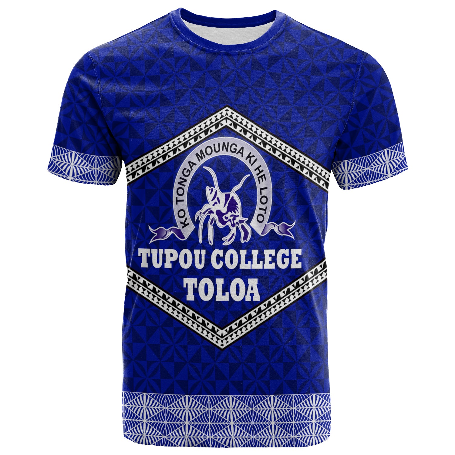 Tonga Tupou College Toloa T Shirt Ngatu Pattern LT12 Blue - Polynesian Pride