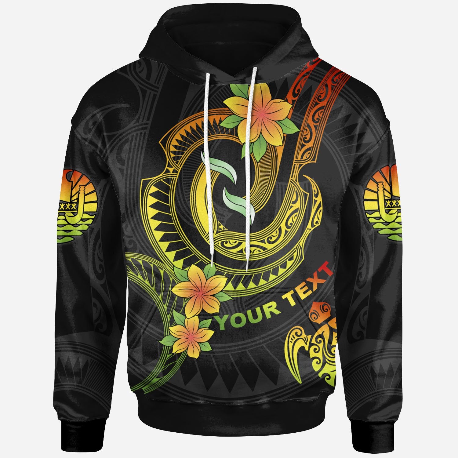 Tahiti Custom Hoodie Reggae Plumeria Flowers with Spiral Patterns Unisex Reggae - Polynesian Pride