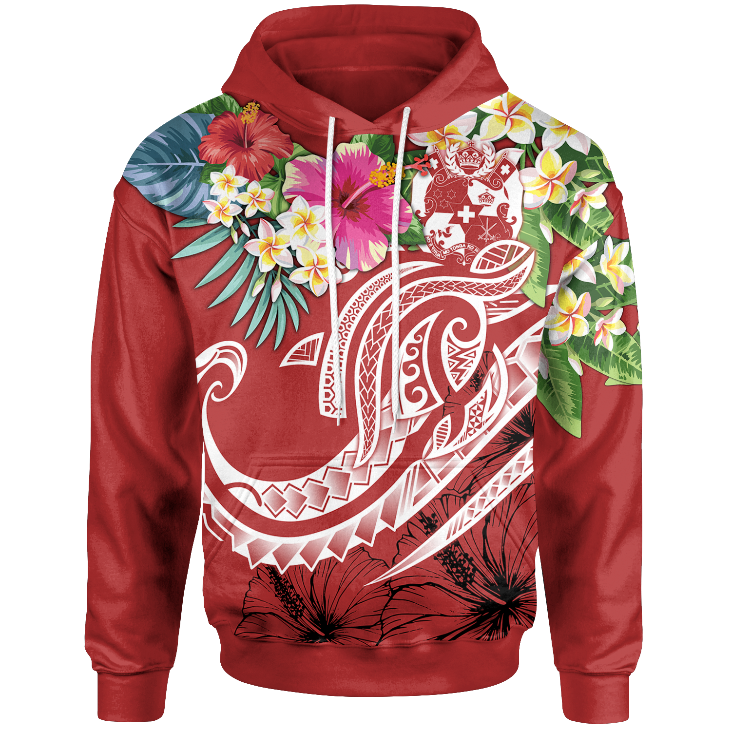 Tonga Polynesian Hoodie Summer Plumeria (Red) Unisex Red - Polynesian Pride