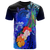 American Samoa Polynesian T Shirt Humpback Whale with Tropical Flowers (Blue) Unisex Blue - Polynesian Pride