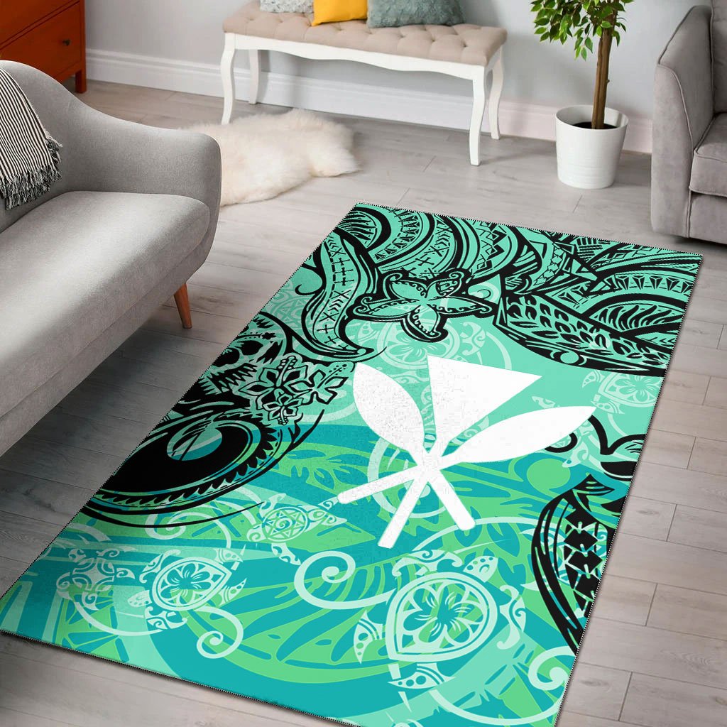 Hawaii Area Rug - Vintage Floral Pattern Green Color Green - Polynesian Pride