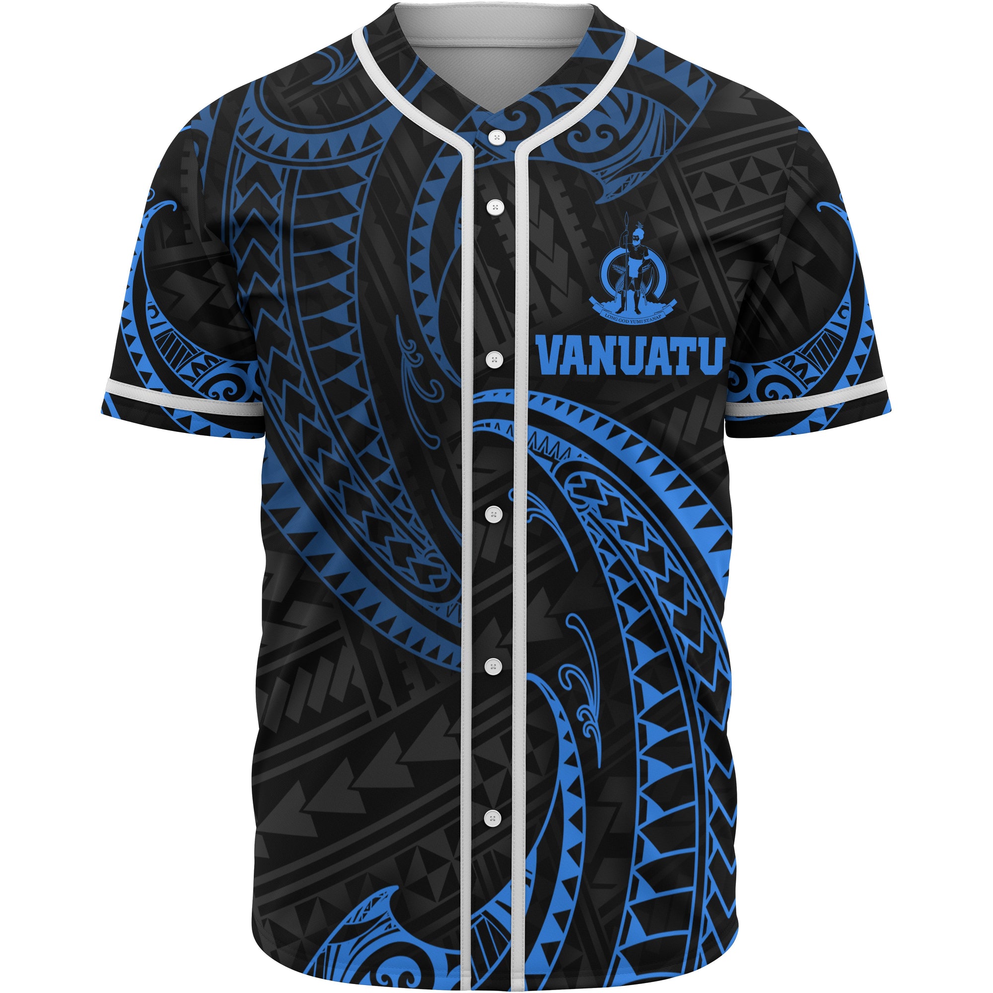 Vanuatu Polynesian Baseball Shirt - Blue Tribal Wave Unisex Blue - Polynesian Pride