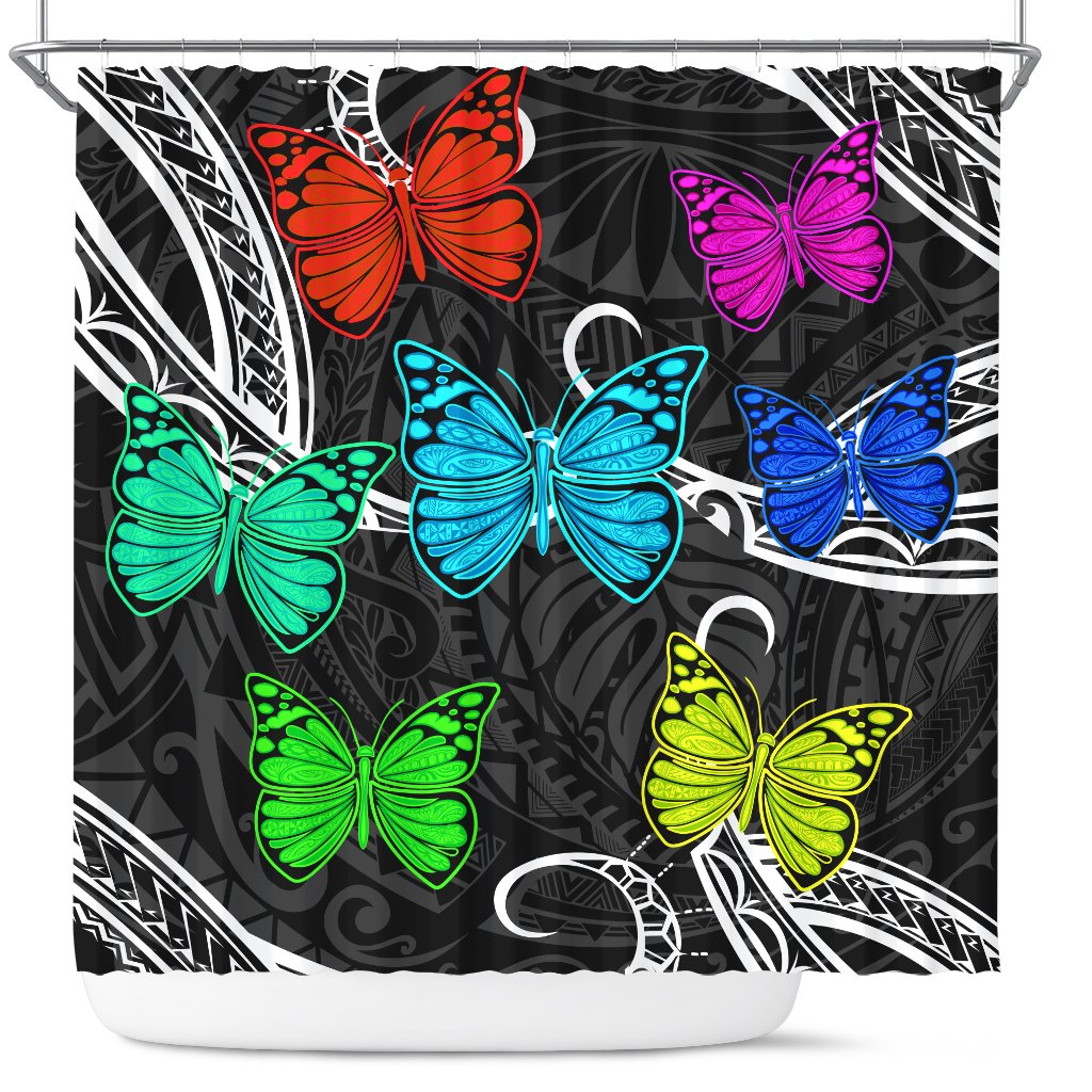 Hawaii Polynesian Butterflies Shower Curtain 177 x 172 (cm) Black - Polynesian Pride