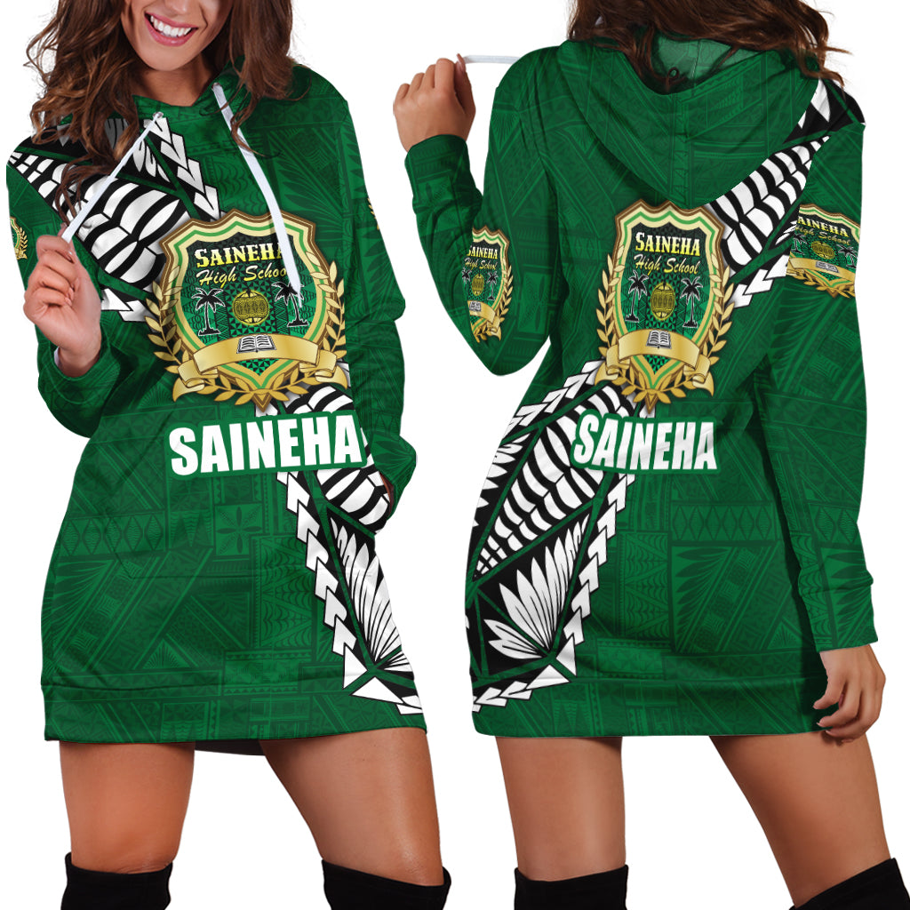 Tonga Saineha High School Tongan Patterns Hoodie Dress - LT12 Hoodie Dress Green - Polynesian Pride